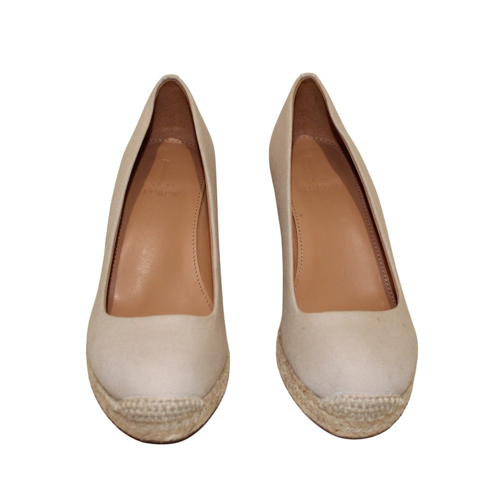J. Crew Espadrille Wedge Pumps Womens 6 Beige NWOT Canvas Jute Shoes